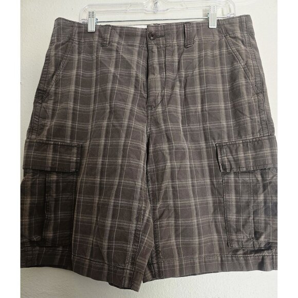 Eddie Bauer Plaid Cargo Shorts‎ Legend Wash Casual Brown Size 35 - Picture 1 of 10